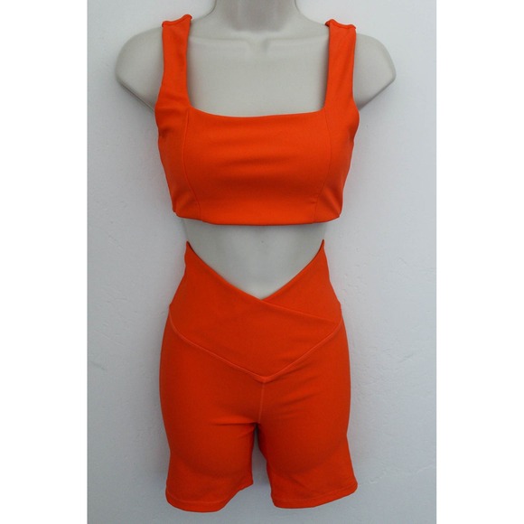 Wilo The Label Other - Wilo The Label‎ Activewear Set Small Orange Ribbed Crop Top Biker Shorts 2-Piece